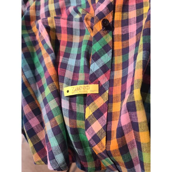 Jared Lang rainbow plaid linen long sleeve button down shirt - XL - Picture 5 of 5